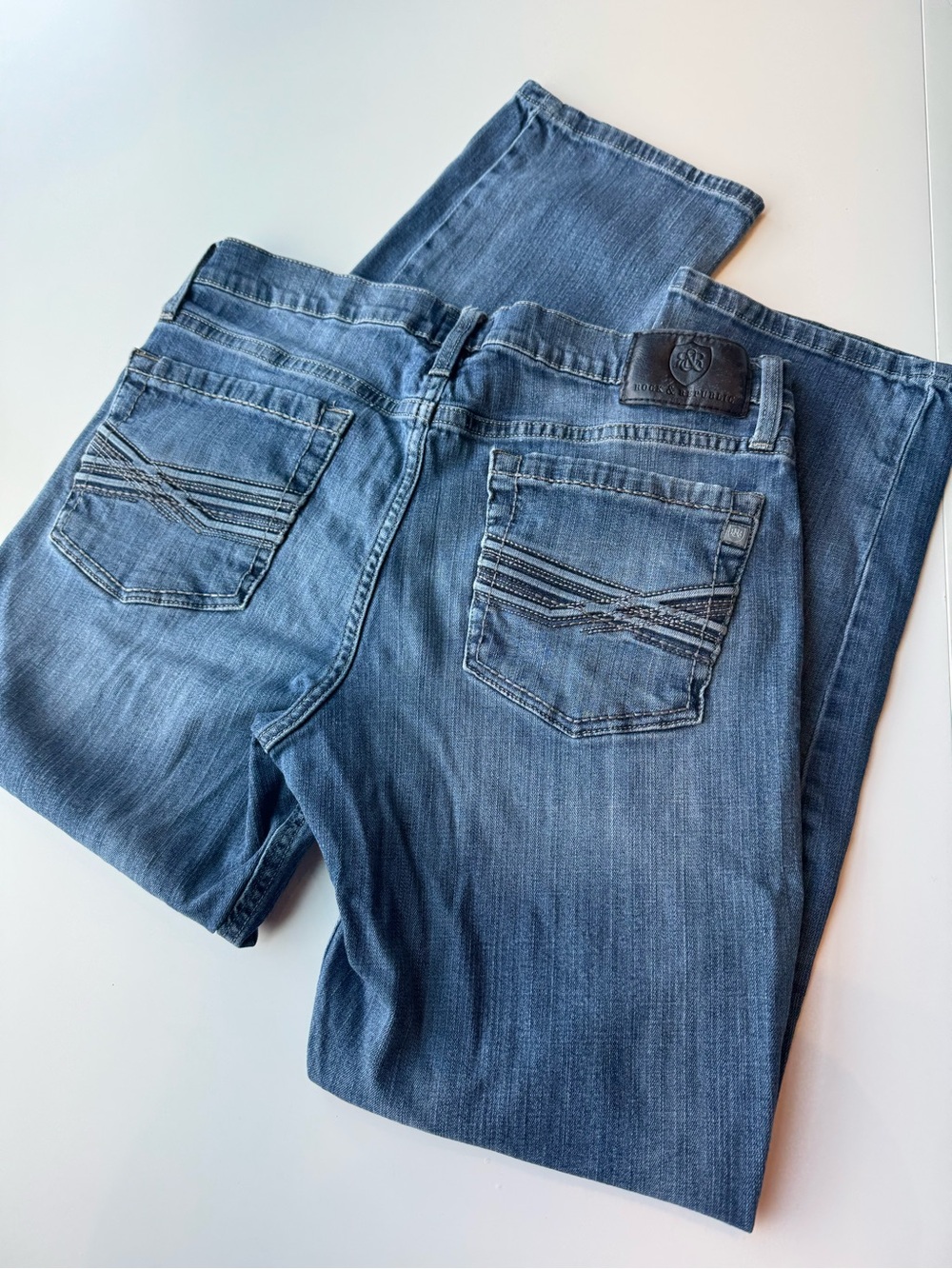 Rock & Republic Blue Denim Bootcut Jeans with Back Pocket Stitching